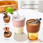 Coffee Cup Glass Mug Cups with Lids and Straws Leak-proof