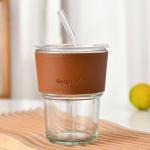 Coffee Cup Glass Mug Cups with Lids and Straws Leak-proof