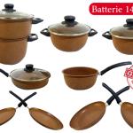 Batterie de Cuisine - 100% Granite - 14 pièces - Marron